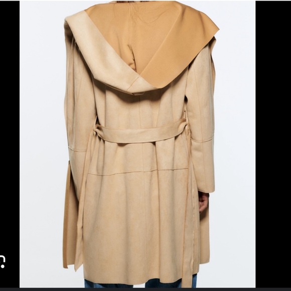 [SOLD] Zara suede hooded coat camel color - Picture 2 of 6